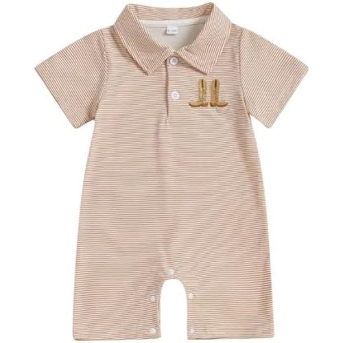 Gueuusu Country Baby Boy Outfit Newborn Western Romper Cowboy Boots Embroidery Striped Collared Bodysuit Infant Clothes