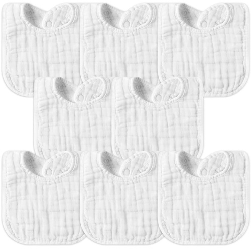 GROBRO7 8Pcs Muslin Baby Bibs Soft Cotton Adjustable Snap Drool Bib Absorbent Breathable Feeding Bibs for Teething Drooling