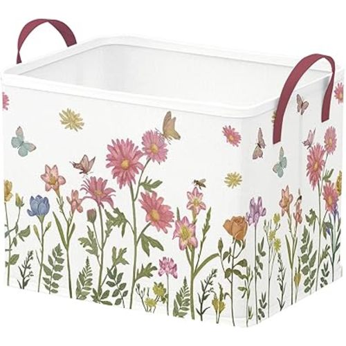 Runtoo Boho Flower Baby Basket Nursery Decor Wildflower Floral Baby Shower Decorations Girls Gift Basket Toddler Toy Box Laundry Hamper Closet Storage Bins