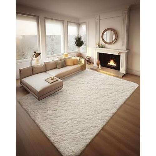 Ophanie 8x10 Area Rugs for Living Room, Upgrade Non-Slip Fluffy Soft Large Shag Bedroom Carpet, Ivory Big Indoor Thick Nursery Rug, Carpets for Boy and Girls Room Dorm Home Decor Aesthetic