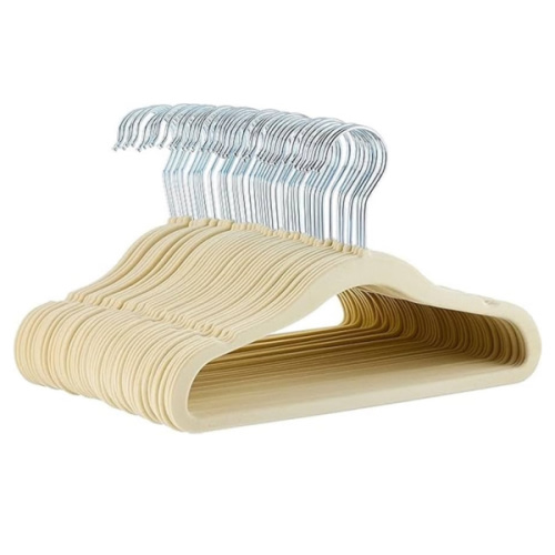Amazon Basics Kids Velvet, Space Saving, Non-Slip Clothes Hangers for Infant and Toddler, Durable, 11.6 inches (for baby clothes), Pack of 50, Beige