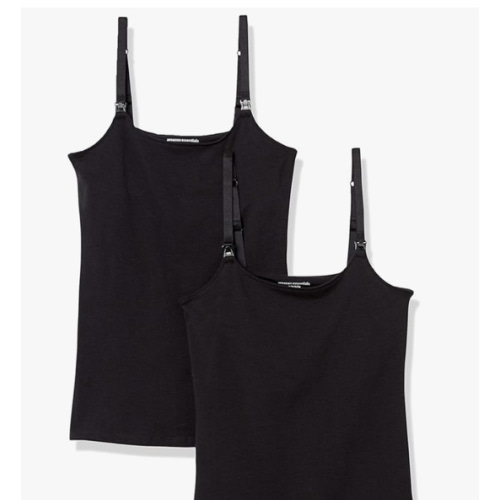 Amazon Essentials Women's Maternity Nursing Tops, Pregnancy Clothes with Adjustable Straps and Built-in Shelf Bra, Pack of 2