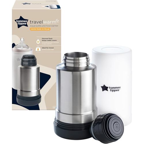 Tommee Tippee Portable Travel Baby Bottle and Food Warmer, Thermal Insulation, Stainless-Steel Flask with Leak-Proof Lid