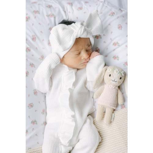 Organic Waffle Knit Ruffled Footie With Bow
