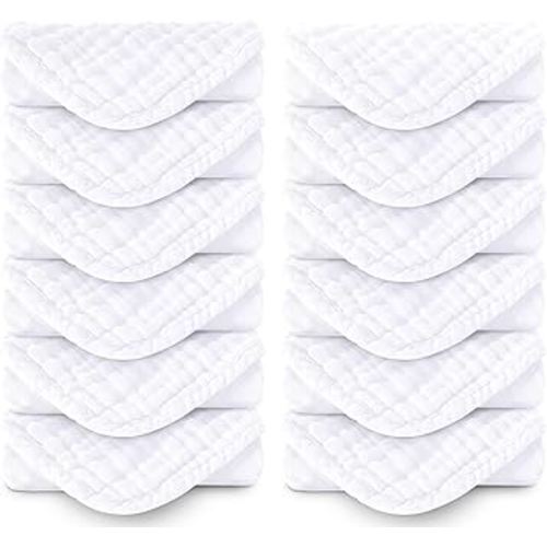 Muslin Burp Cloths 100% Cotton Large 20''x10'' Extra Soft and Absorbent Baby Wash Cloths Spit Up Rags - Baby Burping Cloth for Boys Girls Items(12 Pack White)
