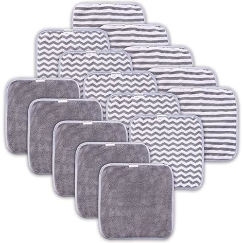 15 Pack Baby Washcloths - Super Soft Absorbent Wash Cloths for Boy and Girl, Newborn Essentials Baby Clothes, Gentle on Sensitive Skin for Face and Body, 10" by 10", Grey