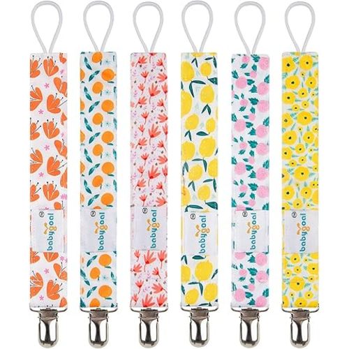 Babygoal Girl Pacifier Clips, 6 Pack Pacifier Holder for Boys and Girls Fits Most Pacifier Styles & Baby Teething Toys and Baby Gift 6MP05