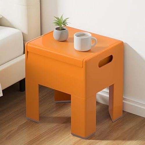HOTEAGLE Modern Nightstand - Multifunctional Plastic Bedside Table with Storage Space, Side Table Easy Assembly for Bedroom, Dorm and Small Areas (14.2" D x 11.8" W x 15.78" H, Orange)