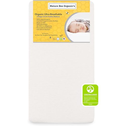 Nature Bee Organic's 2-Stage Ultra Breathable Premium Crib & Toddler Mattress I 100 Hypoallergenic I GreenGuard Gold Certified I 6" Thick Plush Support I 100% Breathable