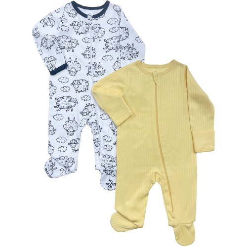Wonder Nation Baby Gender Neutral Zip Front Footed Sleep N Play Pajamas, 2-Pack, Sizes Preemie-6/9 Months