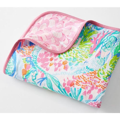 Lilly Pulitzer Mermaid Cove Oversized Organic Muslin Baby Blanket