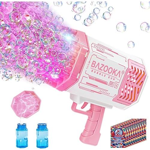 Bubble Gun, Bazooka Bubble Machine Gun, Bubble Blaster Gun with Bubble Solution, 69 Holes Bubble Bazooka Gun Outdoor Summer Toy Party Favors for Kids Pink Christmas Bubble Maker Blowers