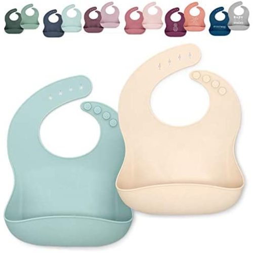 AVA + OLIVER Silicone Bib Set - Adjustable Waterproof Bibs - Set of 2 - Seaside