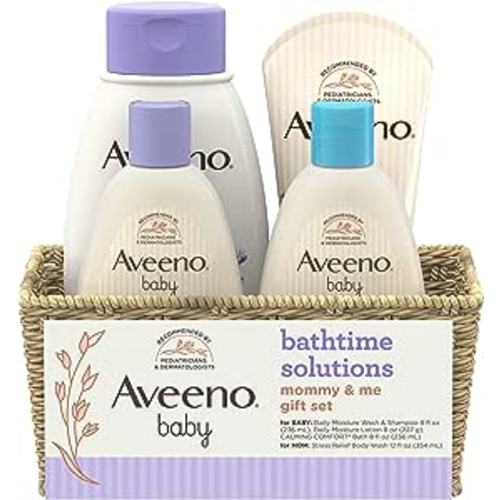 Amazon.com: Aveeno Baby Mommy & Me Daily Bathtime Gift Set including Baby Wash & Shampoo, Calming Baby Bath & Wash, Baby Moisturizing Lotion & Stress Relief Body Wash for Mom, 4 items : Baby