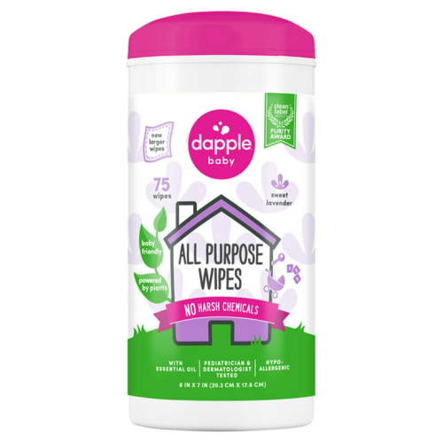 Dapple Baby All-Purpose Cleaning Wipes, Powered by Plants and Baby Friendly, Lavender, 75 Wipes