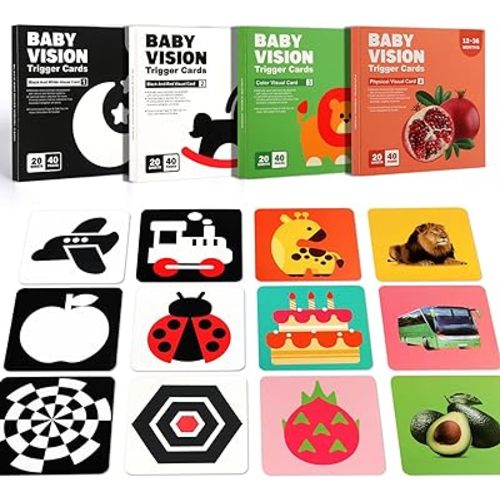 High Contrast Baby Flash Cards, 80 PCs 160 Page Black White Colorful Visual Stimulation Learning Activity Card for Babies Ages 0-3-6-12-36 Months, Newborn Infants Toys Gift, for Baby Sensory Develop