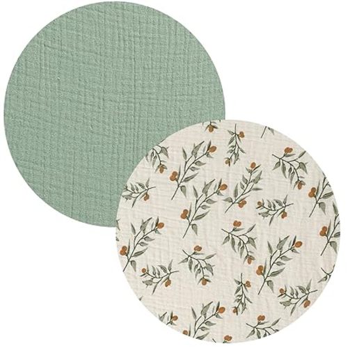 Muslin Bassinet Sheet Compatible with Graco Pack n-Play Dome LX Bassinet(not playard), 2 Pack Cotton Stylish Boho Fitted Bassinet Sheets Super Soft for Baby Roman Green & Botanical Leaf
