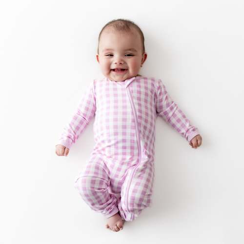 Zippered Romper in Gingham Thistle