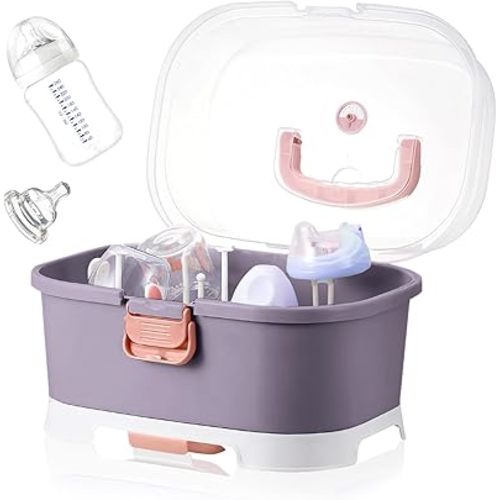 Baby Bottle Holder, Portable Large Capacity Toddler Bottles Storage Box with Lid Cover Anti-Dust Protection and Cutlery Storage Baby Bottle Drying Rack for Baby at Home Kitchen Travel Outdoors(3#)