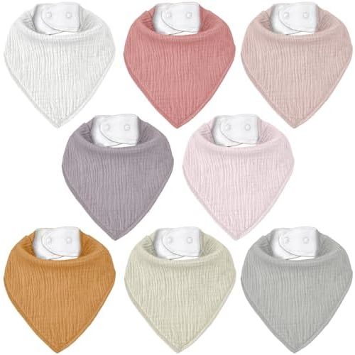 Muslin Baby Bibs 8 Pack, Baby Bandana Drool Bib for Drooling and Teething, Cotton Soft Absorbent for Girls Boys