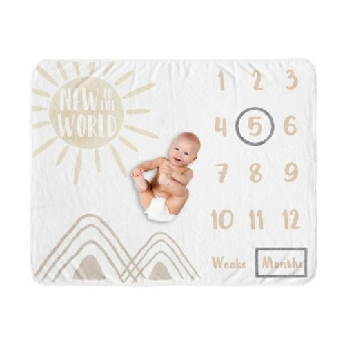 Sweet Jojo Designs Gender Neutral Baby Milestone Blanket Desert Sun Taupe and Ivory