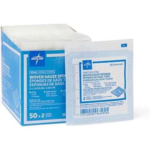 Medline Gauze Sponge Sterile 8 Ply, 100 Count