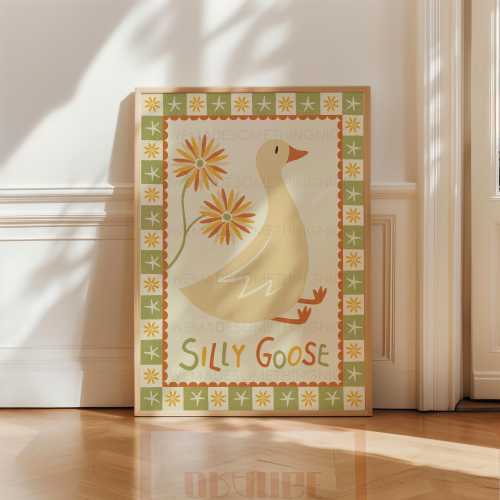 Silly Goose Print, Trendy Wall Art, Apartment Decor, Retro Wall Art, Quirky Wall, Nursery Art, Cottage Core Decor, Green Art