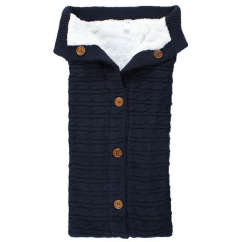 Hudson Baby Infant Boy Faux Shearling Knitted Baby Lounge Stroller Wrap Sack, Navy, One Size