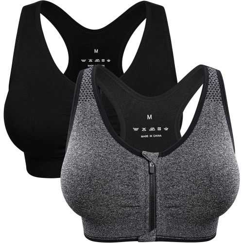 Women's Zip Front Sports Bra Wireless Post-Surgery Bra Active Yoga Sports Bras