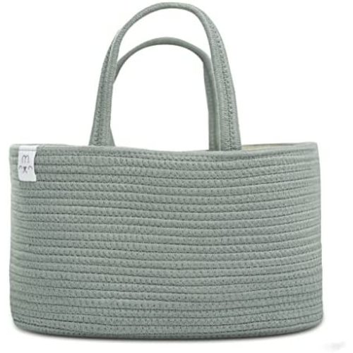 Natemia Rope Diaper Caddy Organizer│Large Portable Nursery Storage Bin and Car Travel Organizer│Tote Bag with Dividers for Diapers & Wipes