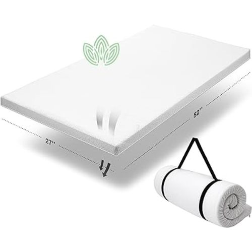 Organic Cotton Crib Topper | Ventilated 2-Inch Memory Foam CertiPUR-US Mattress Topper Pad, Waterproof & Washable Cover for Baby Crib & Toddler Bed Soft Padding, Nonslip Bottom, Travel Strap, 52x27x2