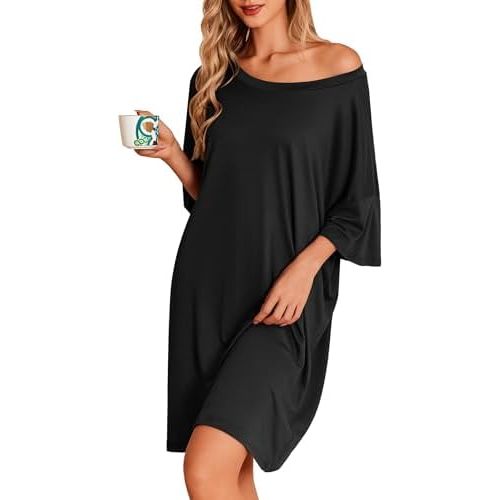 Ekouaer Plus Size Nightgown for Women Oversized Sleep Shirt Sleepwear S-5XL