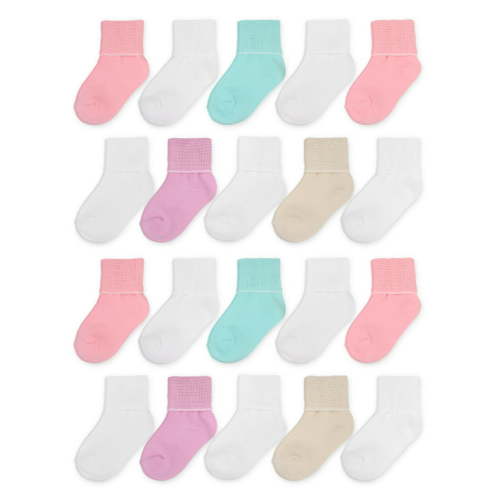 Wonder Nation Baby and Toddler Girl Folded Cuff Socks, 20-Pack, Sizes 0M-5Y