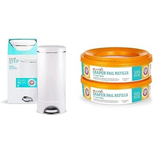 Munchkin® Step Diaper Pail Powered by Arm & Hammer, 1 in Odor Control, Award-Winning & Arm & Hammer Diaper Pail Refill Rings, 544 Count, 2 Pack (272 Count Each)