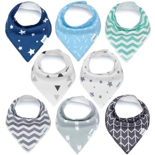 Double Layer Bandana Bibs - Multi Snaps Adjustable Organic Cotton Teething Bib - Absorbent Drooling Protection
