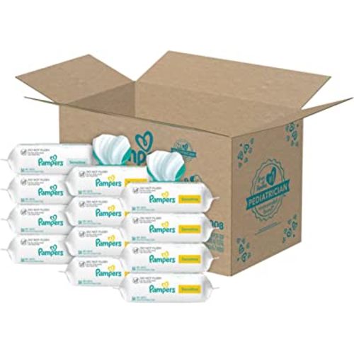 Baby Wipes, Pampers Sensitive Water Based Baby Diaper Wipes, Hypoallergenic and Unscented, 8 Pop-Top Packs with 4 Refill Packs for Dispenser Tub, 864 Total Wipes (Packaging May Vary)