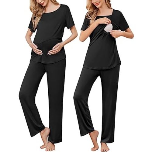 Ekouaer Women's Nursing Pajamas Maternity Pajama Postpartum PJS Breastfeeding Short Sleeve Top & Pants Sets with Pockets