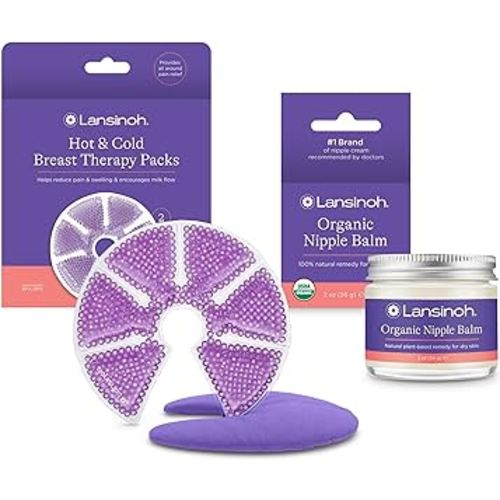 Lansinoh Breast Therapy Packs with Soft Covers, 2 Pack, and Organic Nipple Balm, 2 Ounces, Breastfeeding Essentials for Moms