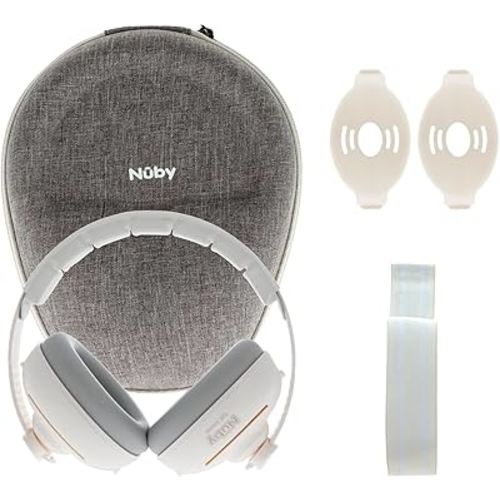 Nuby Soft Sounds 2-in-1 Noise-Canceling Baby Earmuffs with Travel Case - Adjustable Noise Protection for Infants and Toddlers - White