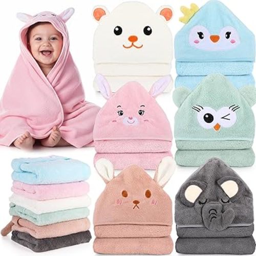 6 Pack Baby Bath Towels Set 31.5 x 31.5 Inch Baby Hooded Towel Coral Fleece Soft Absorbent Toddler Hooded Bath Blanket for Newborn Boy Girl Shower Kids Infant Gift (Multicolor,Vivid)