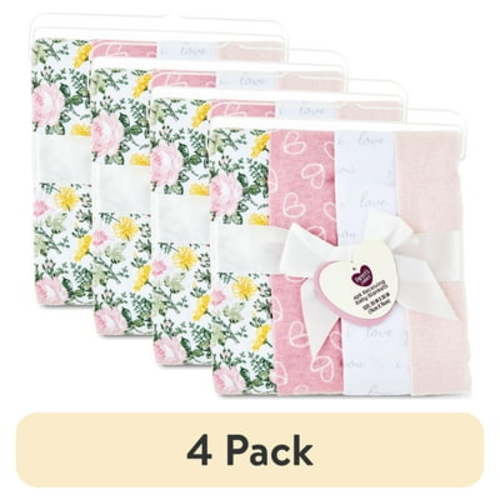 (4 pack) Parent's Choice 4-Piece Cotton Flannel Baby Blankets, 30"x30", Pink