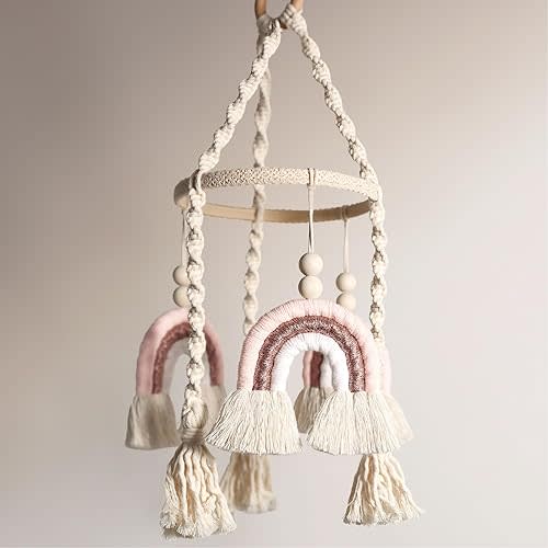 Baby Mobile for Crib - Rainbow Baby Mobile - Crib Mobile for Girls - Boho Crib Mobile - Boho Nursery Decor - Mobile for Bassinet, Pack N Play - Pink
