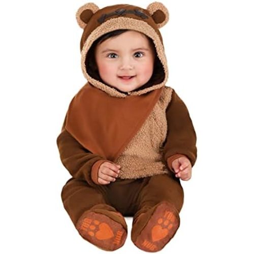Star Wars Ewok Official Infant Halloween Costume - Premium Quality Minky Jumpsuit with Attached Hood and Non-Slip Booties