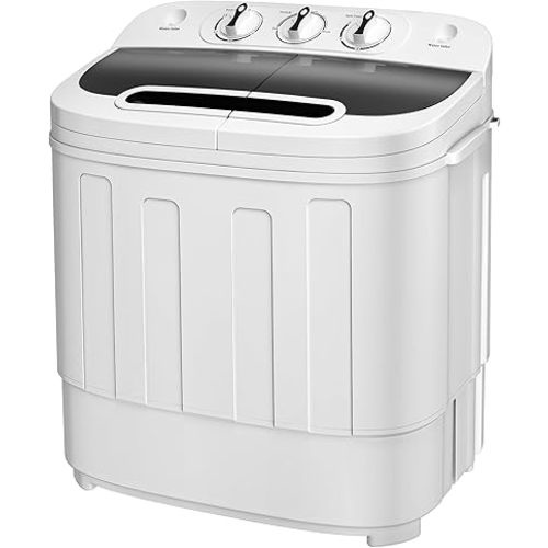 SUPER DEAL Compact Mini Twin Tub Washing Machine 13lbs Capacity Portable Washer Wash and Spin Cycle Combo, Built-in Gravity Drain for Camping, Apartments, Dorms, College, RV’s and Small Spaces