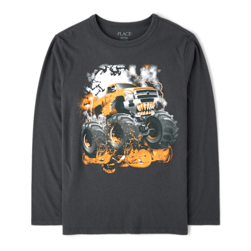 Boys Halloween Monster Truck Graphic Tee - Gray