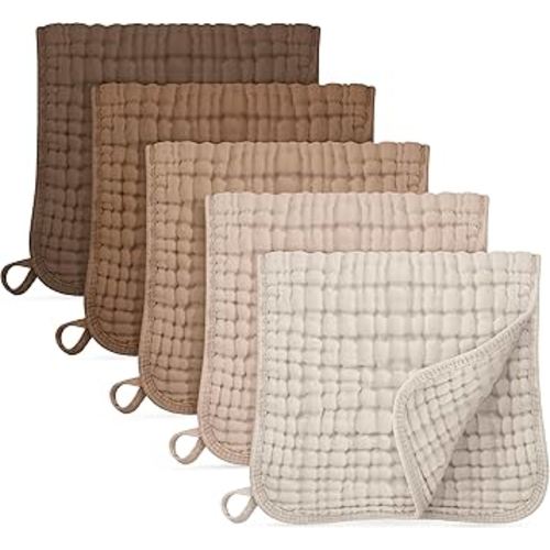 Muslin Burp Cloths for Baby 100% Cotton Burping Cloths for Boys Girls Large 20"X10" Extra Soft and Absorbent 5 Pack - Gradient Coffee