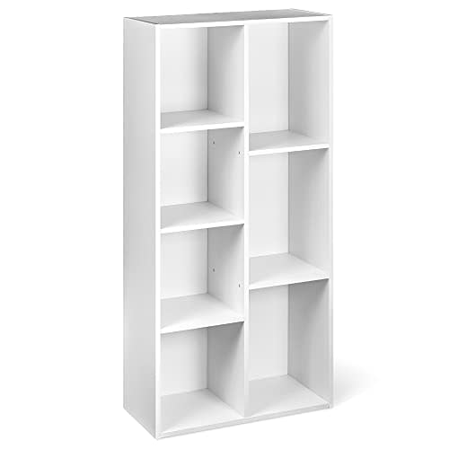 Amazon Basics 7 Cube Organizer Bookcase, Storage Shelves, Book Shelf, White, 9.25"D x 19.49"W x 41.73"H