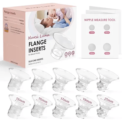 Flange Inserts 10PCS 13/15/17/19/21mm for 24mm Flanges/Shield of Most Pumps, Flange Sizing Kit Silicone Flanges Insert, Breastfeeding Essentials Kit for New Moms