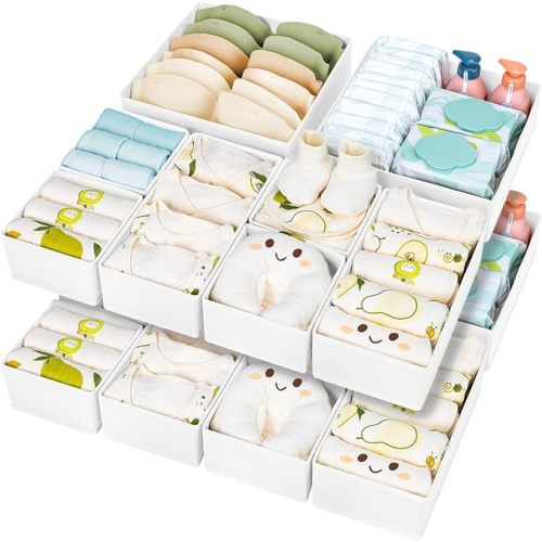 DIMJ Drawer Organizer Clothes 15 Pack - Foldable Baby Organizers and Storage & Dresser Organizer for Bedroom, Closet - Nursery Organization Dresser Dividers for underwear, Sock,Bra, Belt, Tie, White
