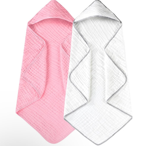 Yoofoss Hooded Baby Towels for Newborn 2 Pack 100% Muslin Organic Cotton Baby Bath Towel with Hood for Babies, Infant, Toddler and Kids, Large 32x32Inch, Soft and Absorbent Newborn Essential